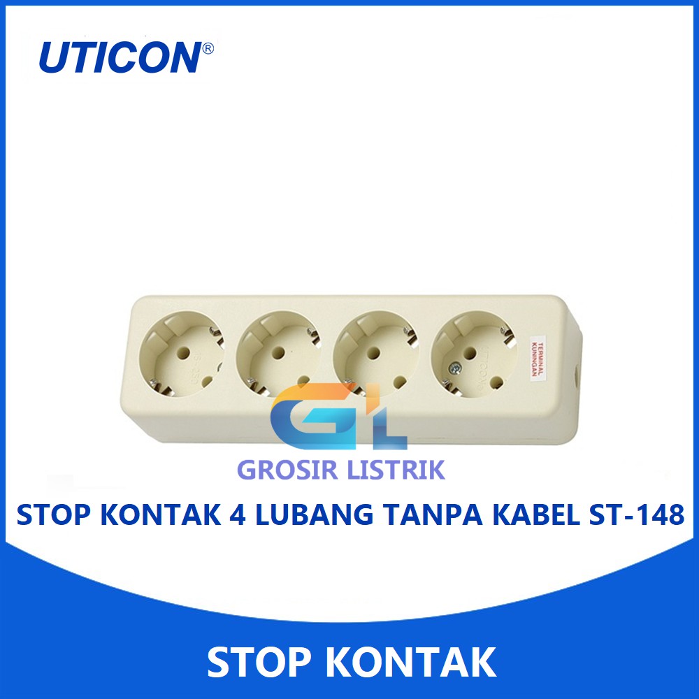 Uticon Stop Kontak Arde 4 Lubang ST-148 (Socket 2P Lobang Tempel) ST148 Original Grosir Promo Murah