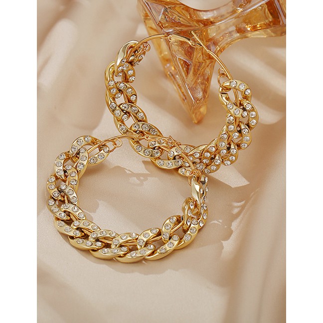 LRC Anting Tusuk Fashion Gold Color Thick Chain Diamond Hollow Geometric Alloy Earrings P09433