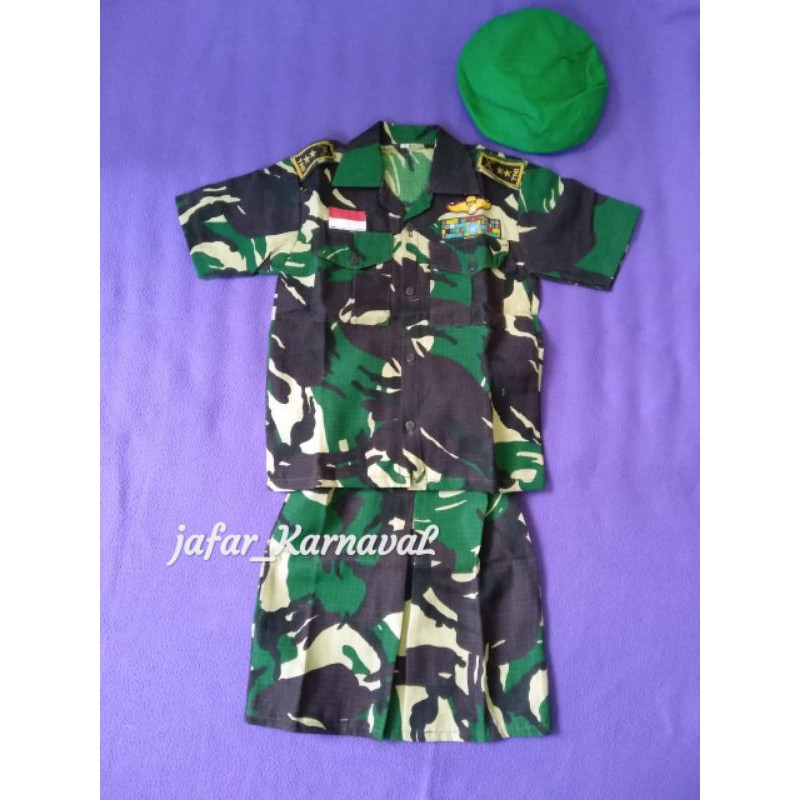 Baju kostum karnaval profesi Tentara/Doreng putri anak Tk-SD baju karnaval doreng anak cewek baju karnava cewek doreng