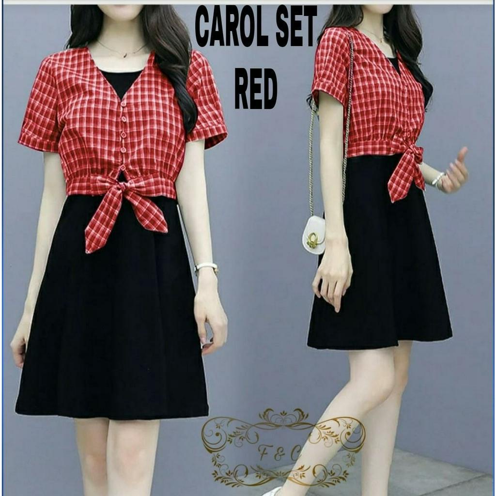 PCS SET CAROL BAHAN MOSCREPE FE SETELAN DRESS 2 IN1 INNER DAN OUTER