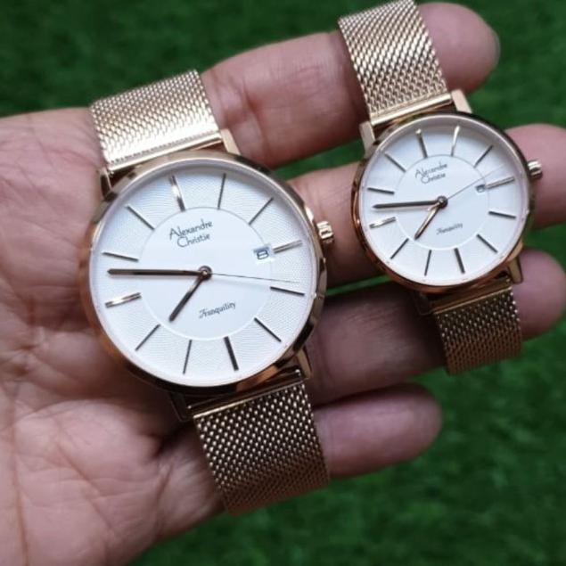 Jam Tangan Couple Alexandre Christie Ac 8628 Ac8628 Rosegold Original Bunga.Shopping.Mall