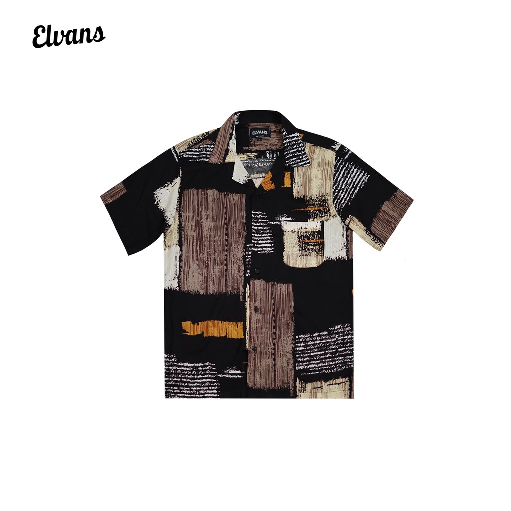 Kemeja Pantai Motif Abstrak Salur By Elvans Tomia