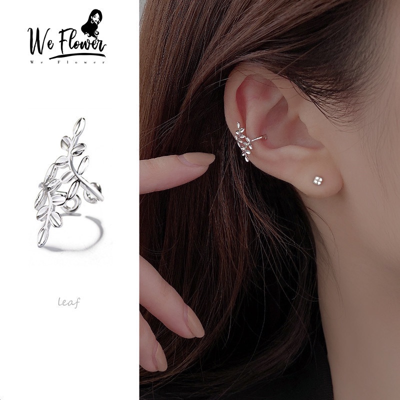 We Flower 1 Pc Anting Klip Tulang Rawan Tanpa Tindik Bentuk Daun Bahan s925 Silver Untuk Wanita