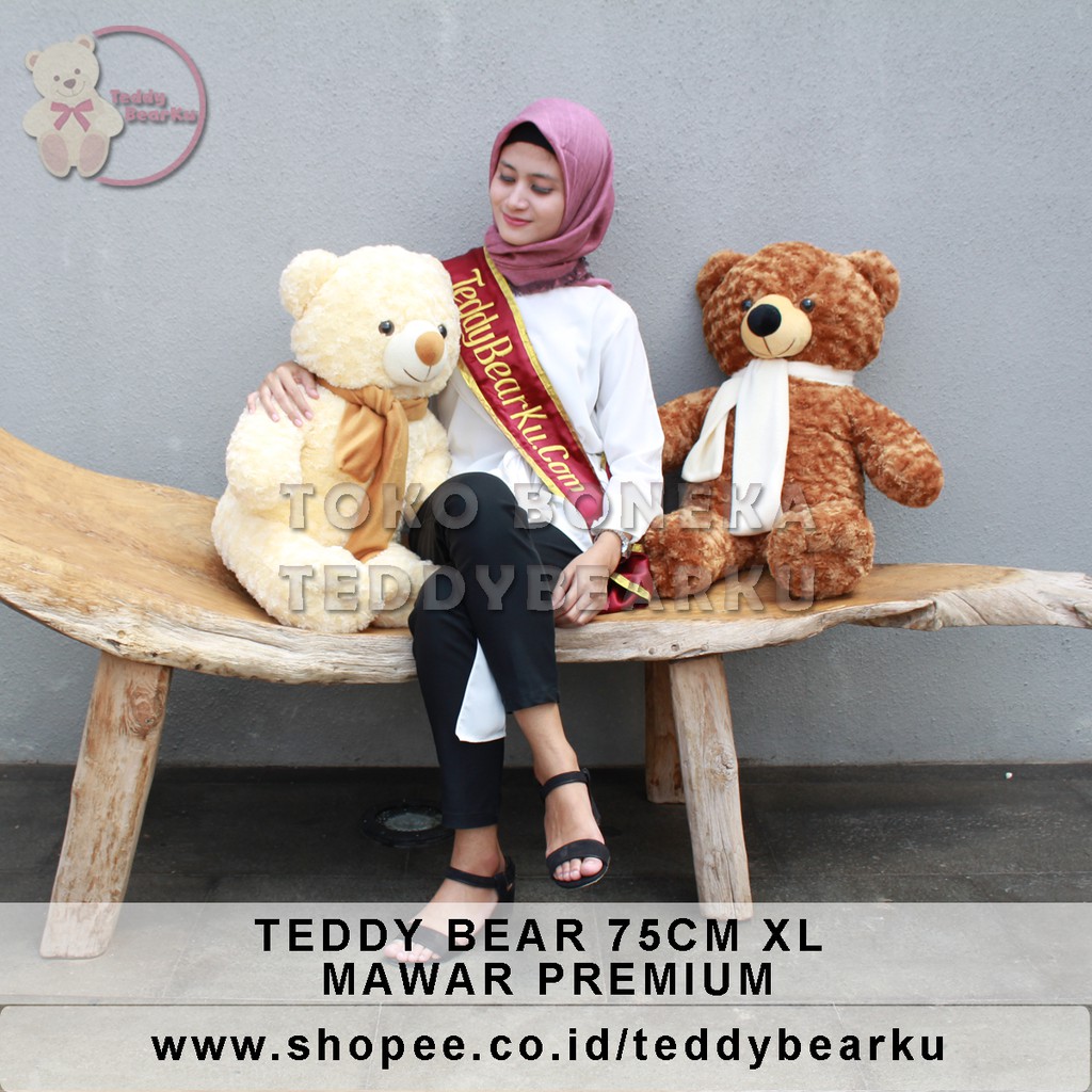 Boneka Teddy Bear XL 75CM Mawar Premium + Syal (Langka)