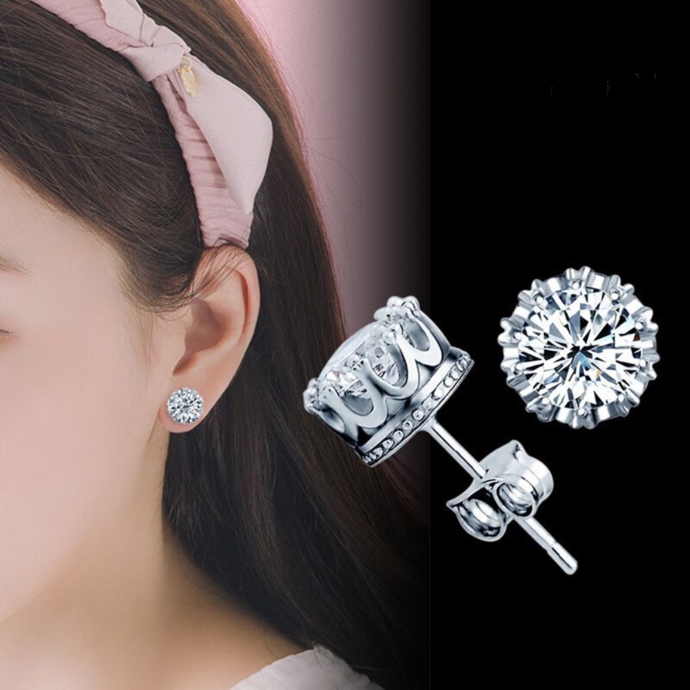 OW@ Fashion Women Silver Plated Cubic Zirconia Ear Studs Earrings Piercing Jewelry