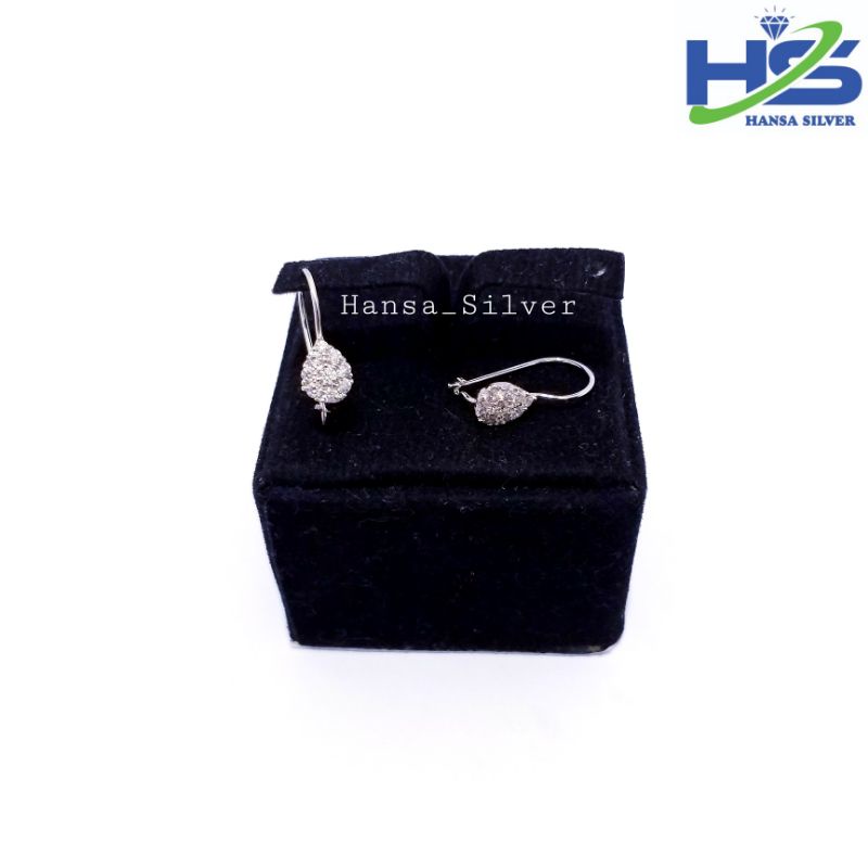 Anting Perak Asli Silver 925 Lapis Emas Putih Model Desi Permata Oval