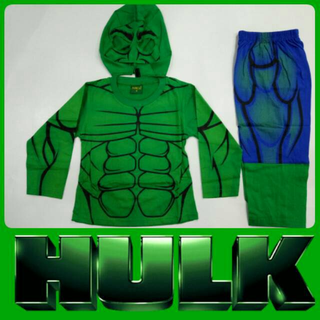  Baju  Kostum Anak  Hulk  II Superhero Setelan Panjang 