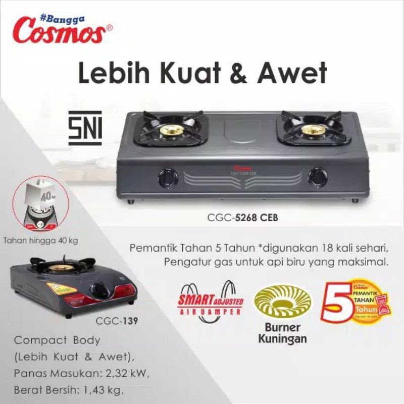 Kompor Gas Cosmos 2 Tungku CGC-5268 CEB