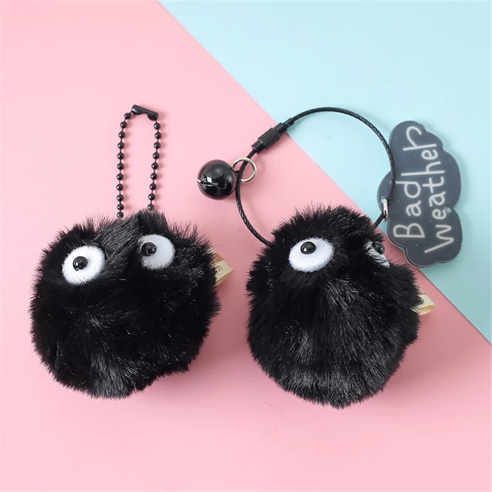 Needway  Portable Plush Keychains Miyazaki Hayao Totoro Bag Decorate KeyRings Cute Spirited Away Japan Cartoon Schoolbag Accessories Carbon Coal Ball Elf Doll Small Pedants