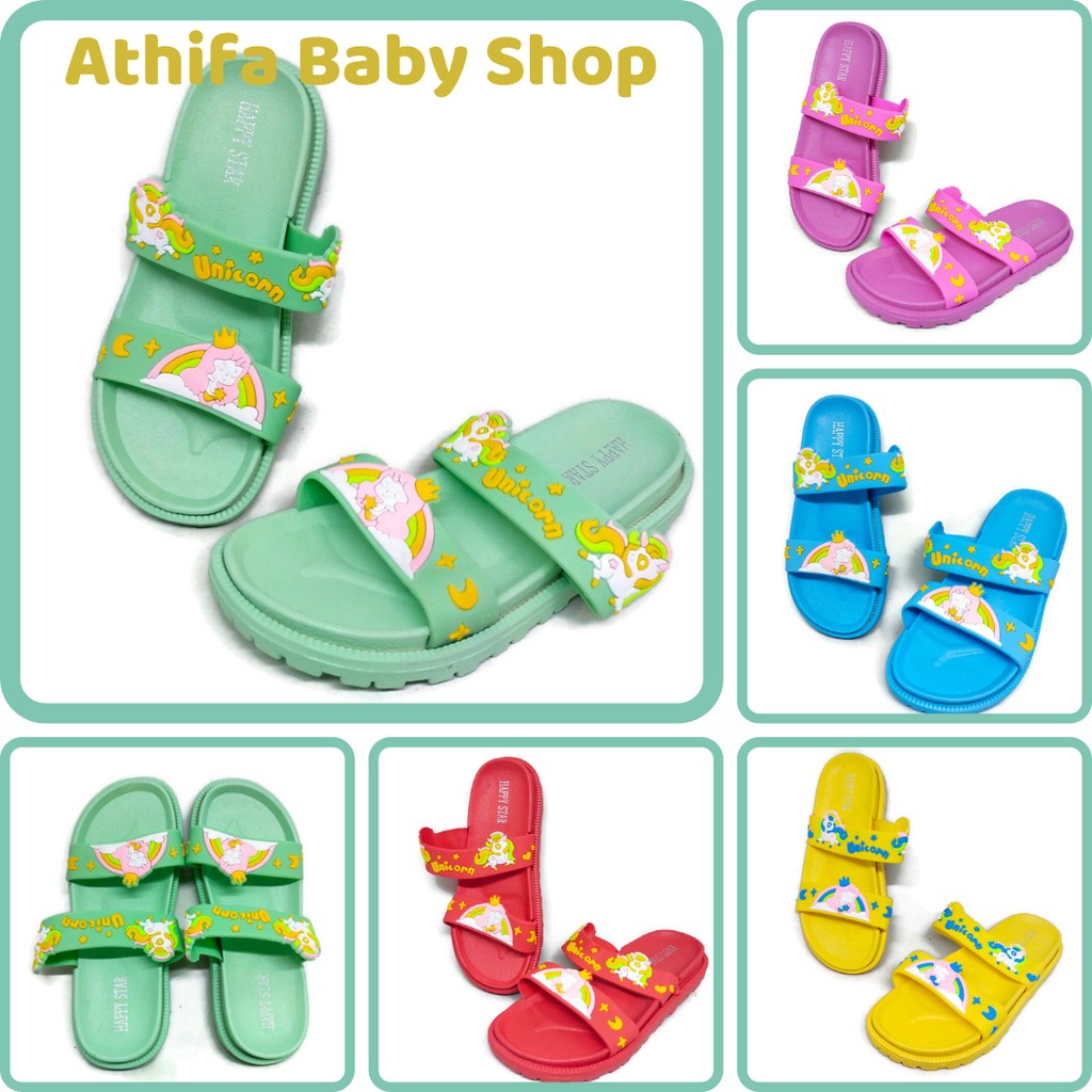 Sandal Slop Anak Perempuan Unicorn Kuda Pony Poni Sendal Balita Cewek Usia 3 4 5 6 7 8 9 10 Tahun