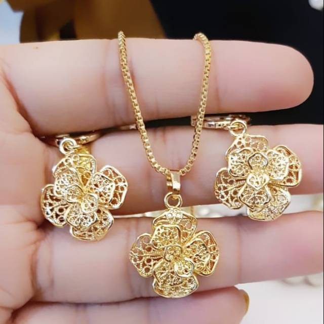 set xuping anting kalung lapis emas 24k