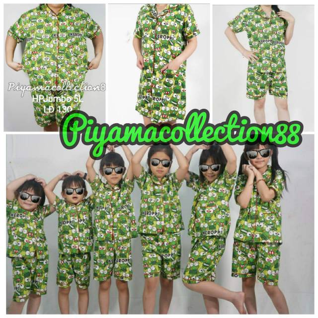 PIAMA BAJU TIDUR SET / STELAN HOTPANTS 3/4 couple ibu dan anak karakter keroppi