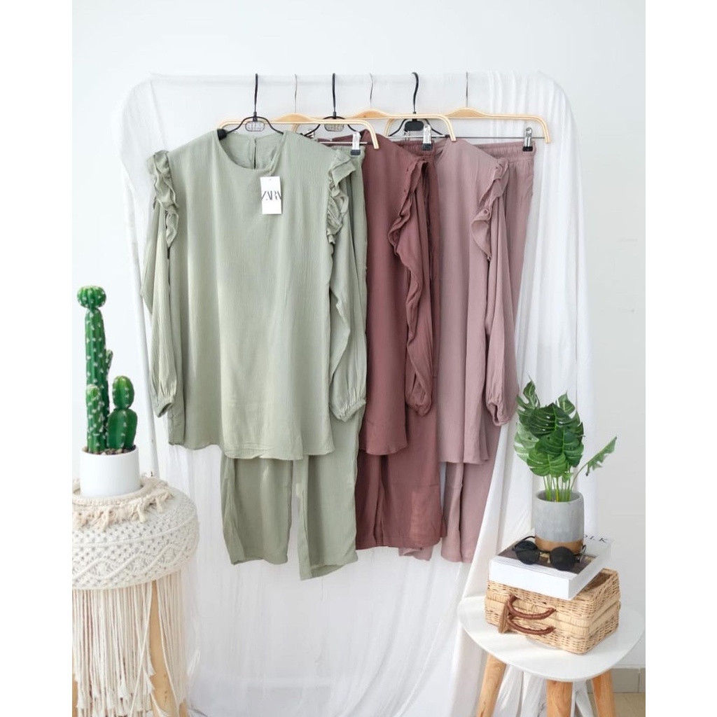 Baju setelan wanita terbaru bahan crinkle