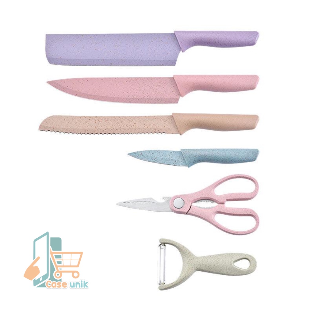 RT84 ONE PISAU KNIFE STAINLESS ANTI LENGKET 1 SET ISI 6 TERMURAH PISAU SET LENGKAP PELAPIS ANTI LENGKET WARNA PASTEL CS3949