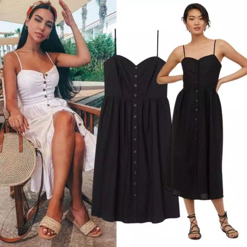 DRESS LINEN HM WHITE TERUSAN PUTIH KANCING BUTTON PANJANG SUMMER DRES CASUAL OUTFIT BAGUS HMD HNM