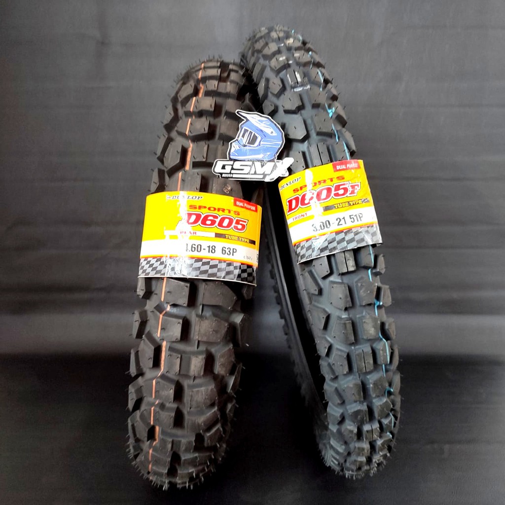 BAN DEPAN BELAKANG DUNLOP D605 16 19 18 21 410 18 275 21 DUAL PURPOSE BAN TRAIL CROSS ON OFF ROAD
