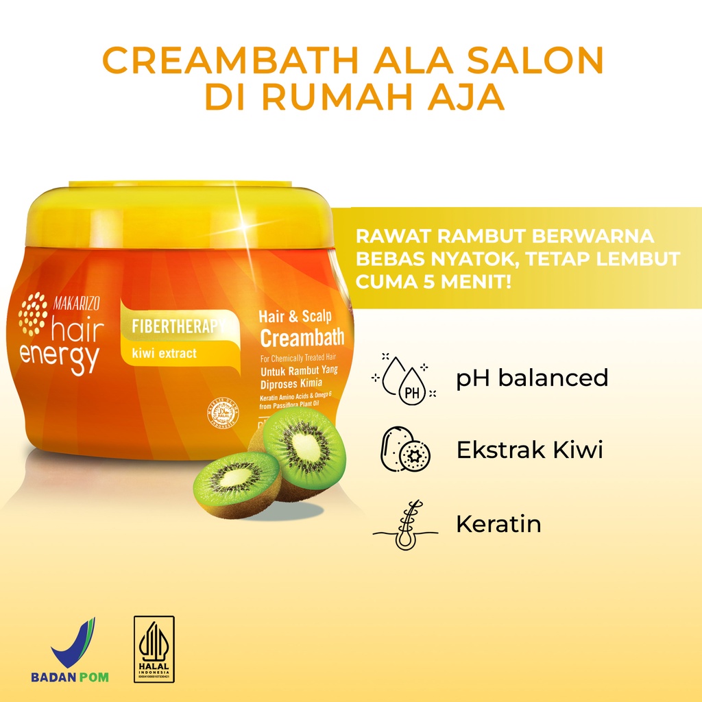 Makarizo Hair Energy Fibertherapy Hair & Scalp Creambath Kiwi 500 mL / Perawatan Rambut Berwarna-2