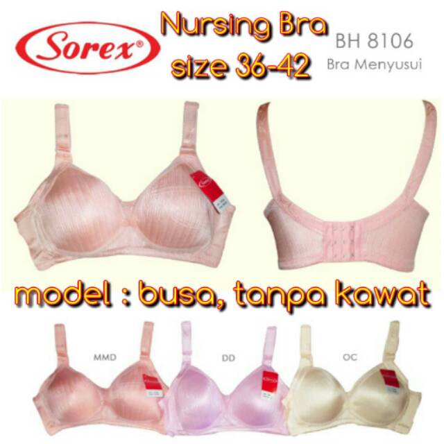 Bra Menyusui SOREX 8107 SOREX 8106 BH Bukaan Depan Polos Busa Tanpa Kawat Full cup Size 38 40 42 Kait 3 N BTK