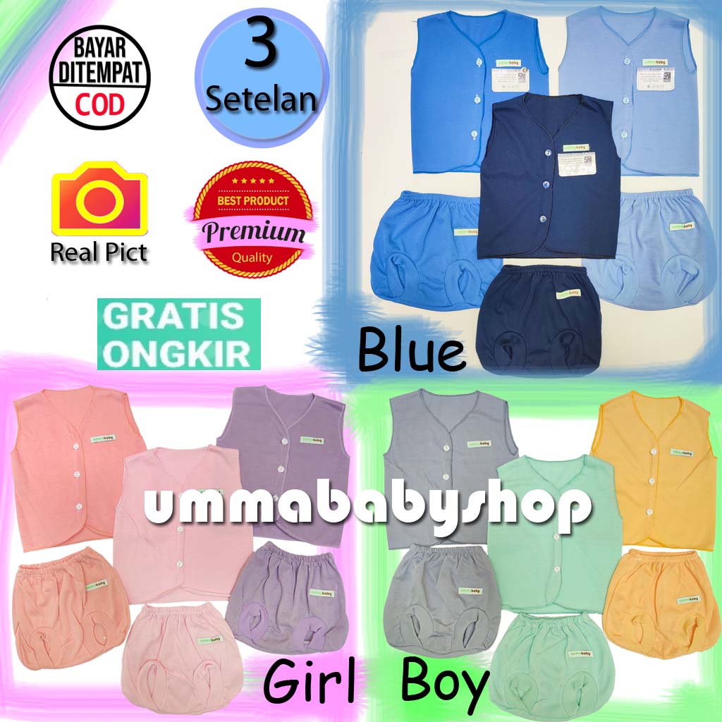 6 pcs / 3 Set Setelan Baju Bayi Baru Lahir Buntung Kutung Katun Halus Lembut SNI Baju Celana Paket Newborn Baby Perlengkapan Bayi Baru  Lahir Gift Kado