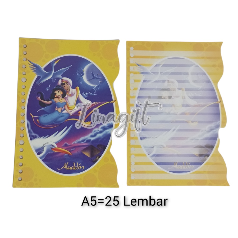 ( Pak 25 Lembar ) ISI KERTAS BINDER FILE A5 KWARTO MOTIF ANAK ANAK - REFILL PAPER LOOSE LEAF A5 PRINCESS NARUTO BARBIE SUPERHEROES AVENGERS IRONMAN MICKEY MOUSE SPIDERMAN FROZEN PONY UNICORN