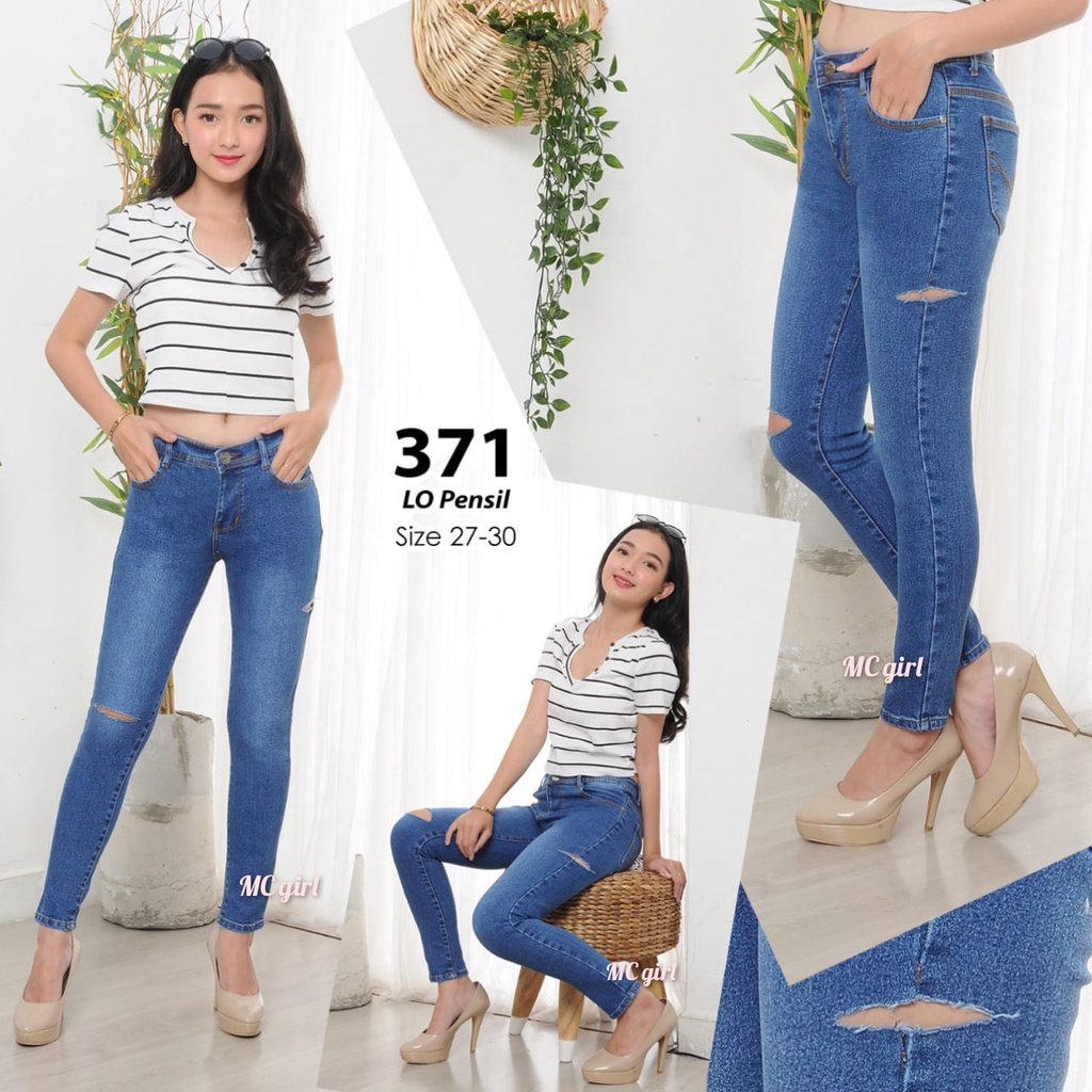 MC girl - Celana Jeans Sobek Tidak Lapis Wanita / Celana Lepis Pensil Ripped Tembus Cewek / Celana Panjang Skinny Denim Koyak Samping Cewe / Lgo