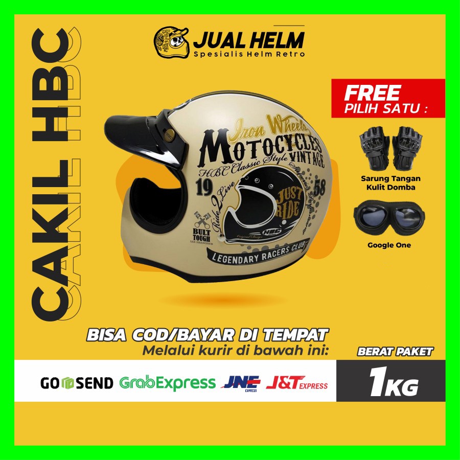 HELM CAKIL HBC JUST RIDE KREM ( Fullface / Retro / Klasik / Vespa )