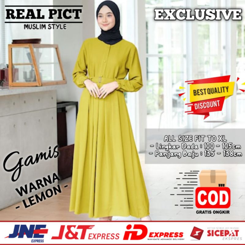 Baju Gamis Remaja Terbaru 2023 Lebaran Gamis Lemon Polos Gamis Wanita Syar'i Muslim Remaja Sabinna G