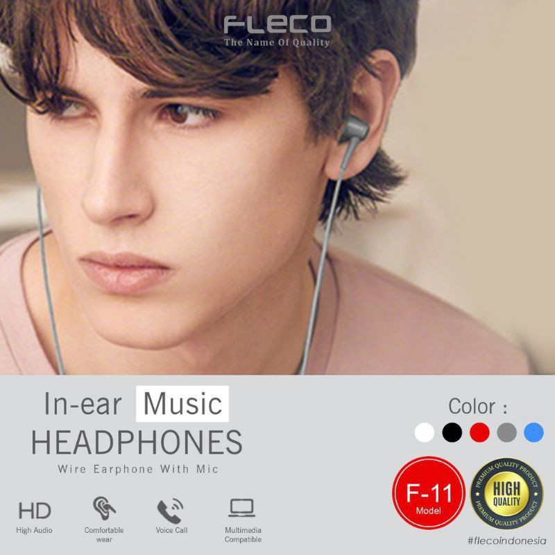 Headset Fleco F-11 in-ear Music Wire Earphone Whith Mic