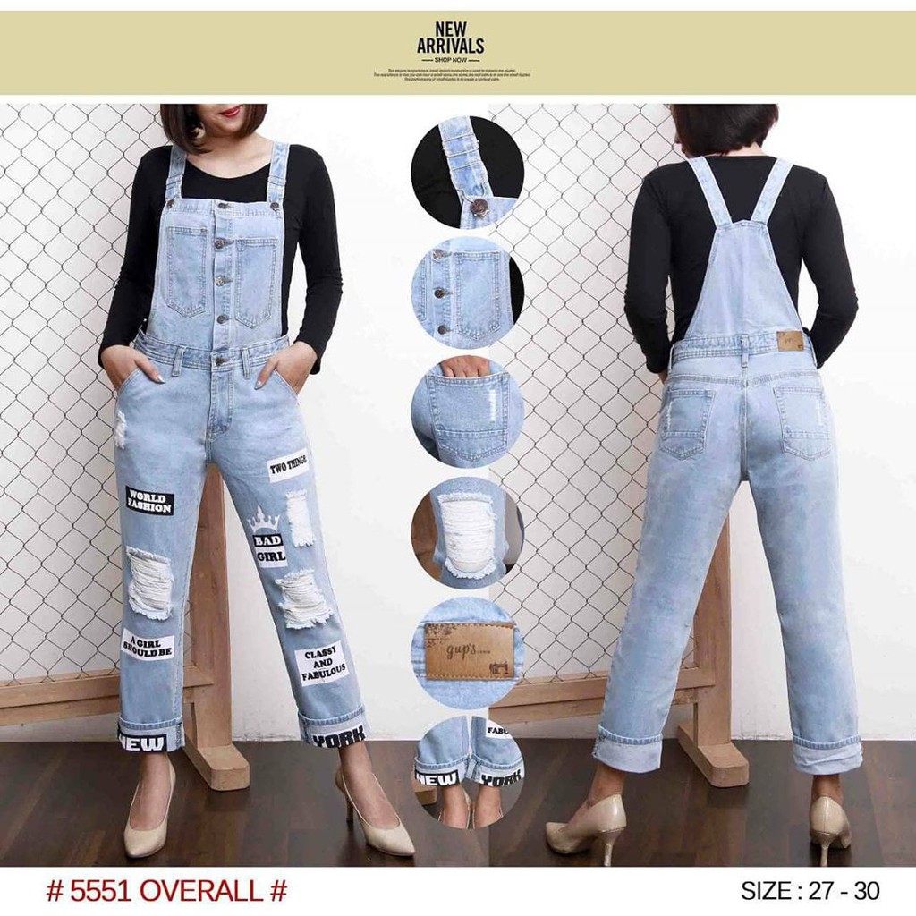 OVERALL JEANS CELANA KODOK DENIM WANITA RIPPED SOBEK ROBEK CEWEK GUPS 4970