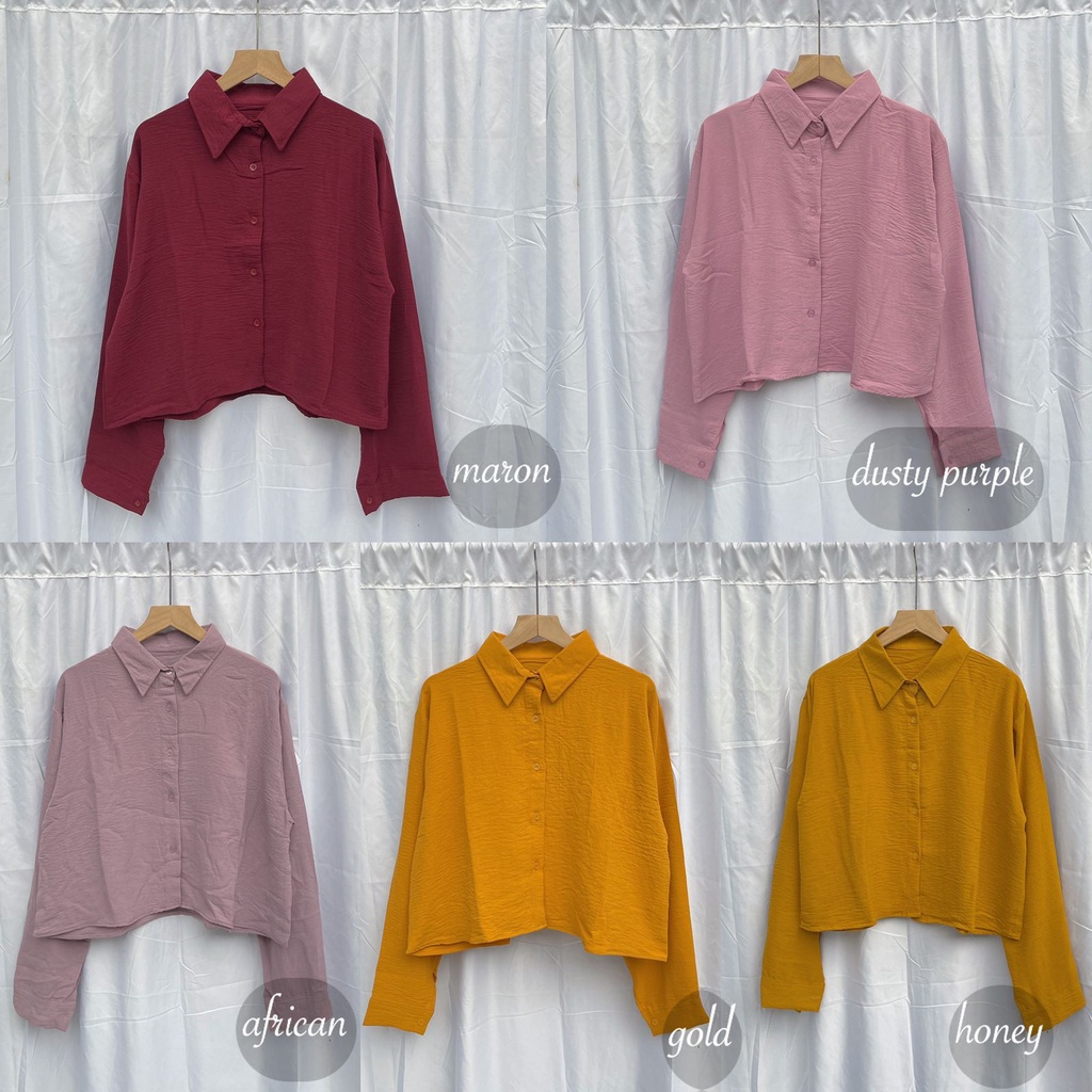 BAJU KEMEJA ATASAN BLOUSE WANITA HANIN CROP / KEMEJA CROP / KEMEJA LENGAN PANJANG