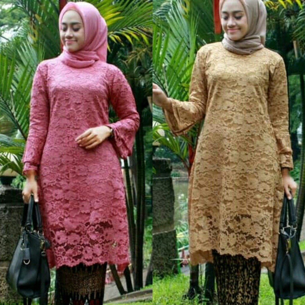 Atasan Kebaya Modern Brokat Longcape / Tunik Brukat Navy Dan Warna Lain
