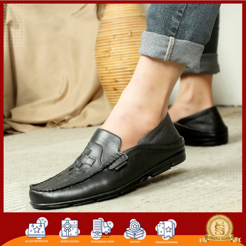 SMKA - Sepatu Slip On Pria Formal Bahan Kulit Sapi Premium - Pantofel Resmi Kerja Kantor Dinas Guru 