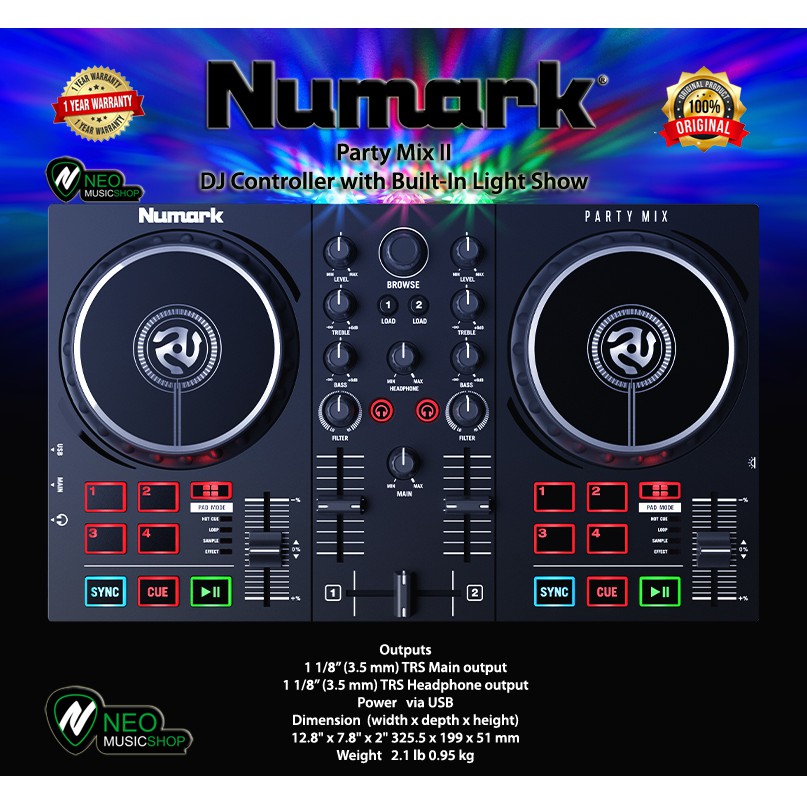 Numark Party Mix mk2 DJ Controller With Built In Soundcard partymix