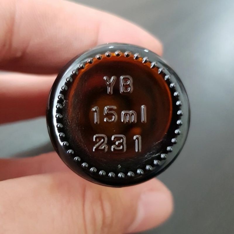 botol kaca pipet 15ml coklat / amber - ring almunium gold