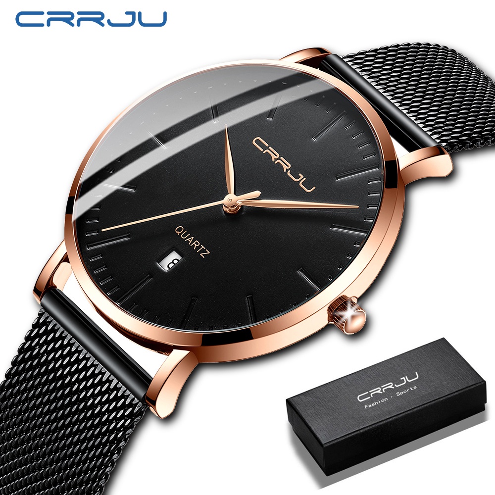 Jam Tangan Pria CRRJU Men Watch Kuarsa Bisnis Tahan Air Fashion Kasual Clock