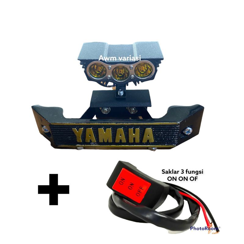 lampu OWL 3 mata RX KING LED + dudukan plat nomor breket besi set kumisan rx king gold/silver