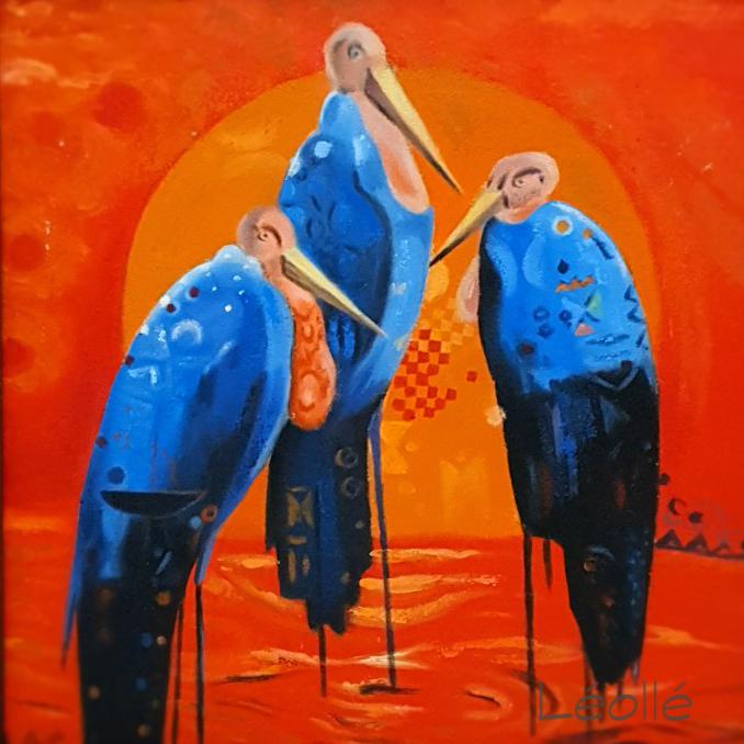 Populer] Lukisan Abstrak Bali - Burung Sunset