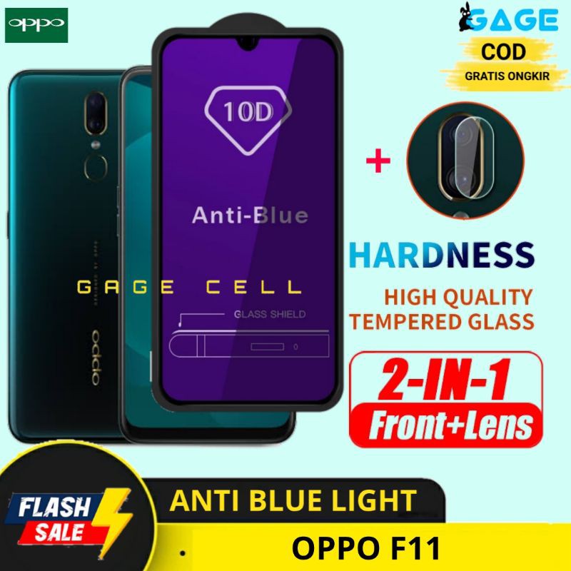 2IN1 TEMPERED GLASS ANTI BLUE LIGHT OPPO F11 - TG ANTIGORES FULL LAYAR KAMERA OPPO F11 SCREEN GUARD