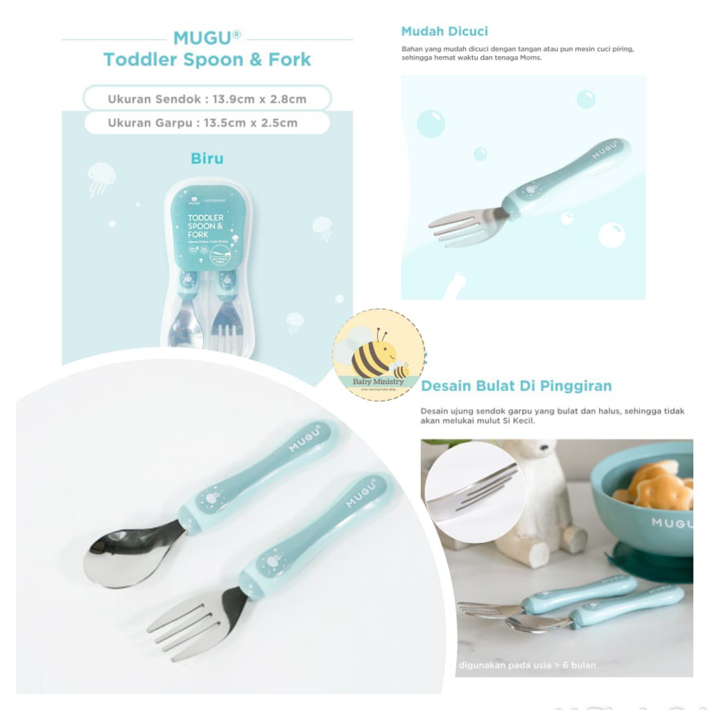 MUGU X MOOIMOM TODDLER SPOON &amp; FORK  WITH CASE / SENDOK GARPU ANAK