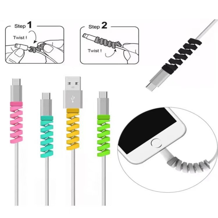 Cable Protector Spiral / Pelindung Kabel universal Android iPhone Mac warna warni lucu dan imut anti patah dan anti ribet