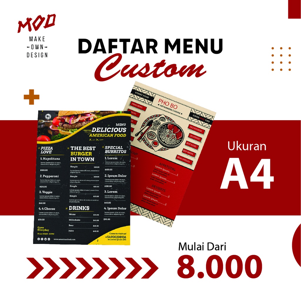 Jual Cetak Daftar Menu Uk A4 Bahan Art Carton Request Desain Menu Makanan Menu Minuman 7436