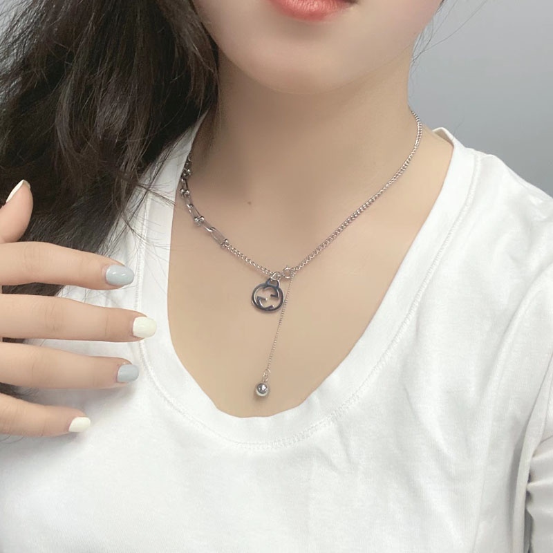 Modis Berkelas Desain Merasakan Ganda G Berongga Baja Titanium Klavikula Kalung Perempuan Indah Anti Karat Necklace Jewelry