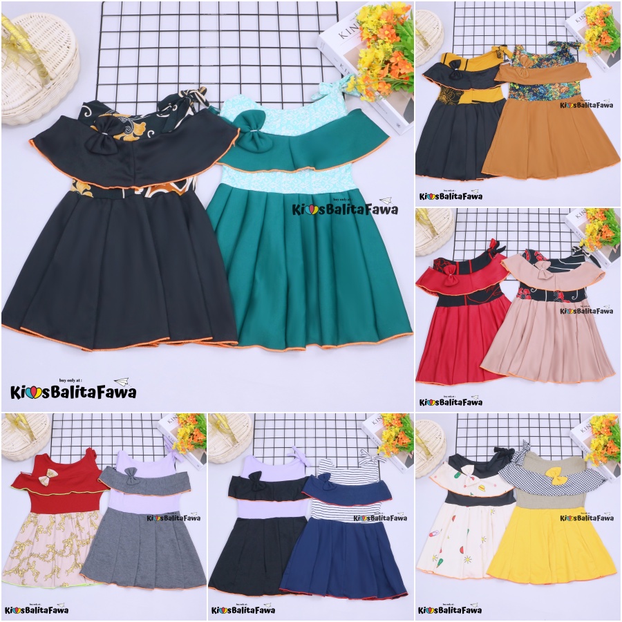 Dres Rachel uk Bayi - 5 Tahun / Baju Dress Anak Perempuan Murah Model Gaun Pesta Polos Motif Export