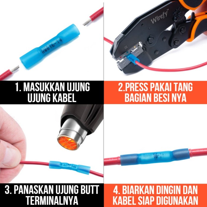 Terminal Butt Insulated Cable Konektor Sambungan Kabel Tanpa Solder