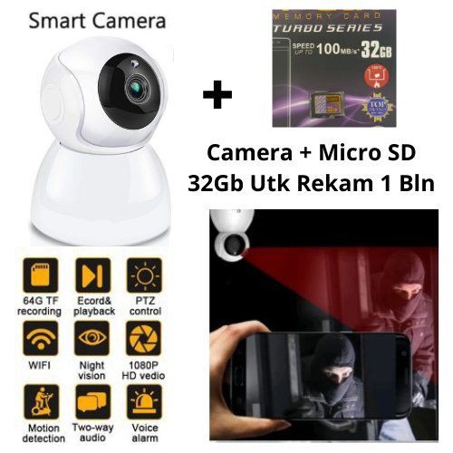 Paket Murah Aman CCTV Smart IP Camera Wifi 2MP HD 1080p V380 Plus Micro SD 32Gb 113137