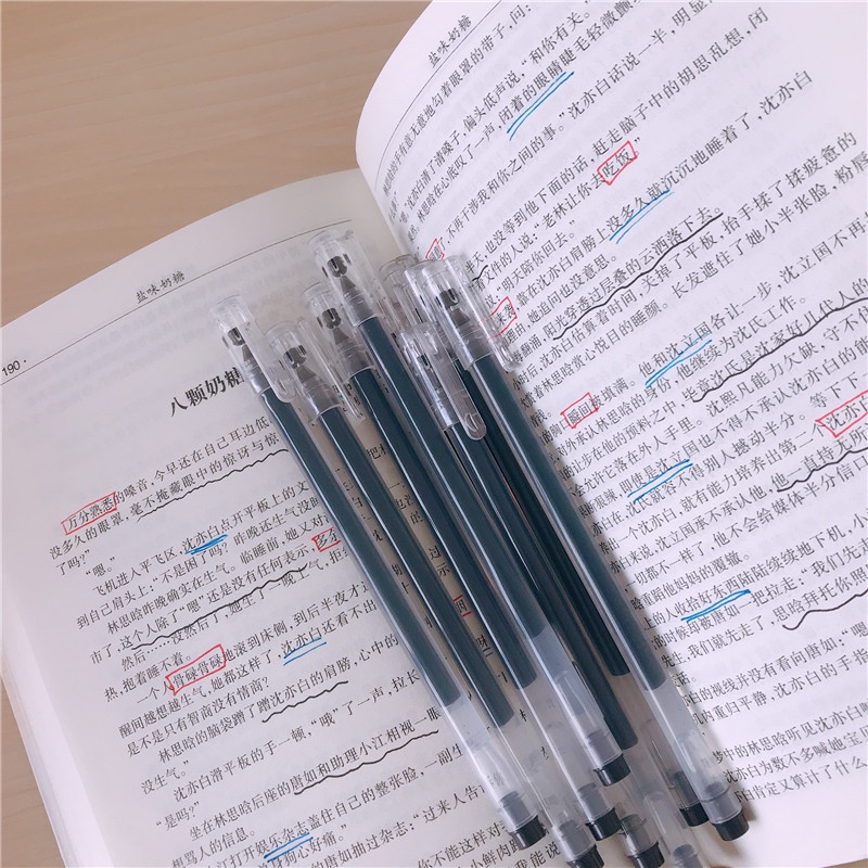 5pcs / Set Pulpen Gel 0.5mm Warna Hitam Simple Tahan Lama Untuk Pelajar