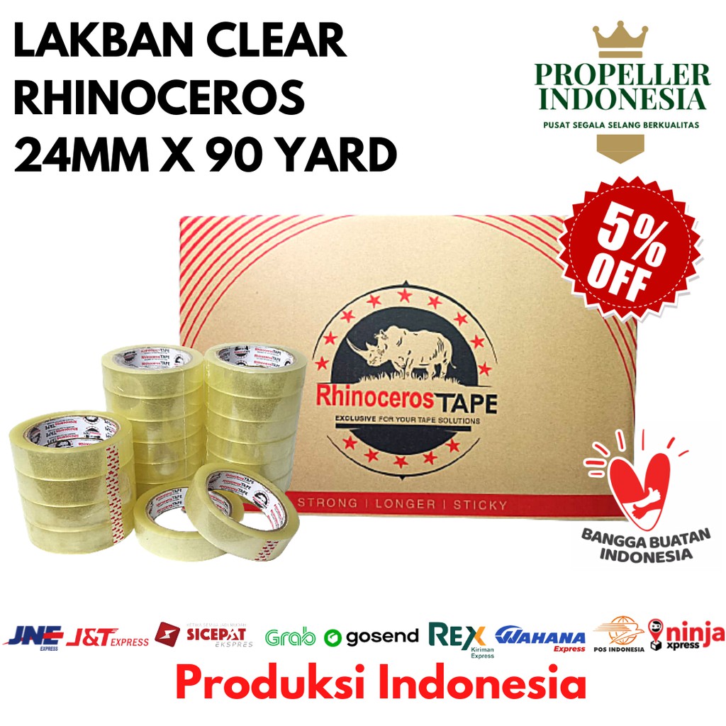 Lakban Clear RHINOCEROS Tape 24MMx90Yard @144Pcs/Dus GOJEK/GRAB