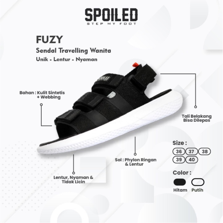 Spoiled - Fuji Sakura Black White Sendal Wanita Sandal Tali Gunung Cewek Perempuan Korea Import Keki