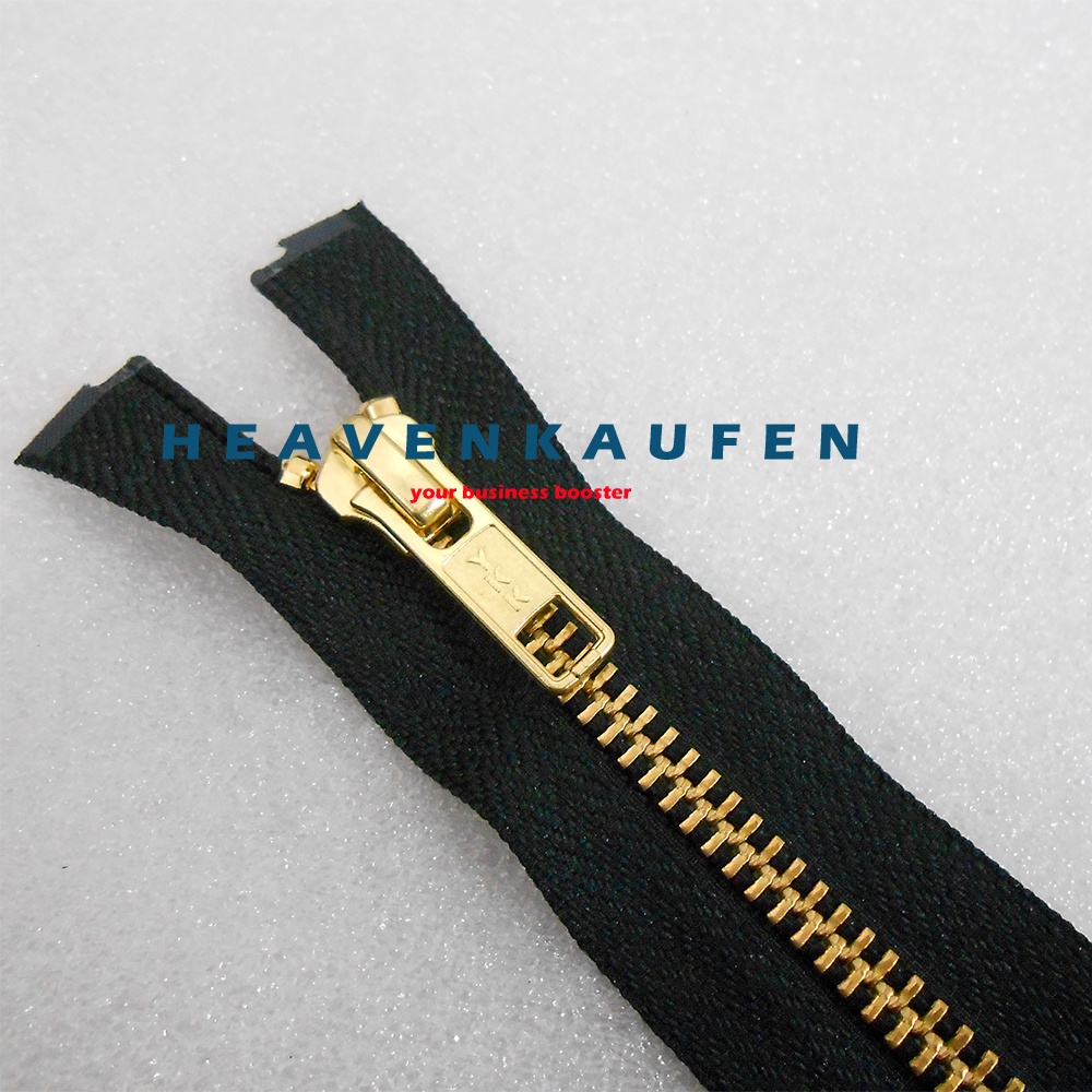 Resleting Zipper Jaket Gigi Besi YKK 75 cm Atau 30 inch Hitam - Gold Open End Buka Lepas