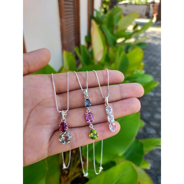 kalung perak permata tumpang